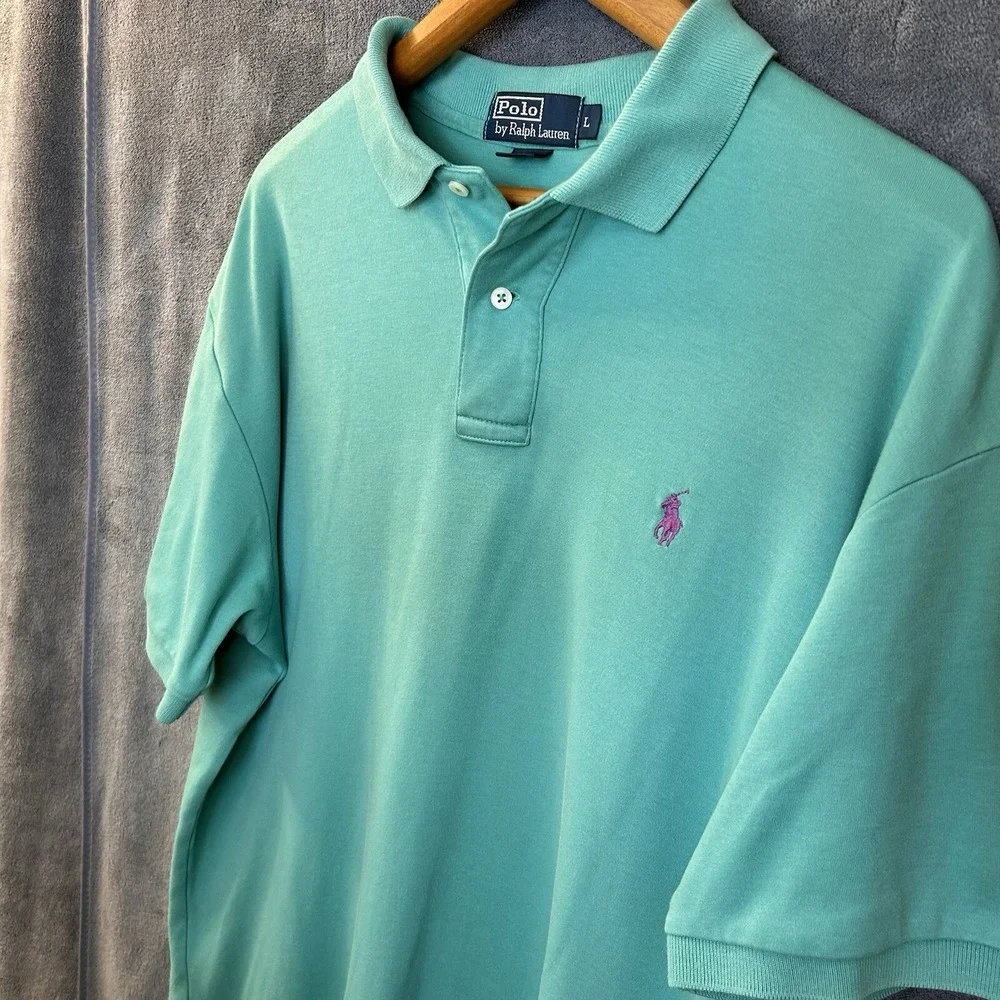 Polo Ralph Lauren Mens Large Teal Short Sleeve Purple Pony Shirt
